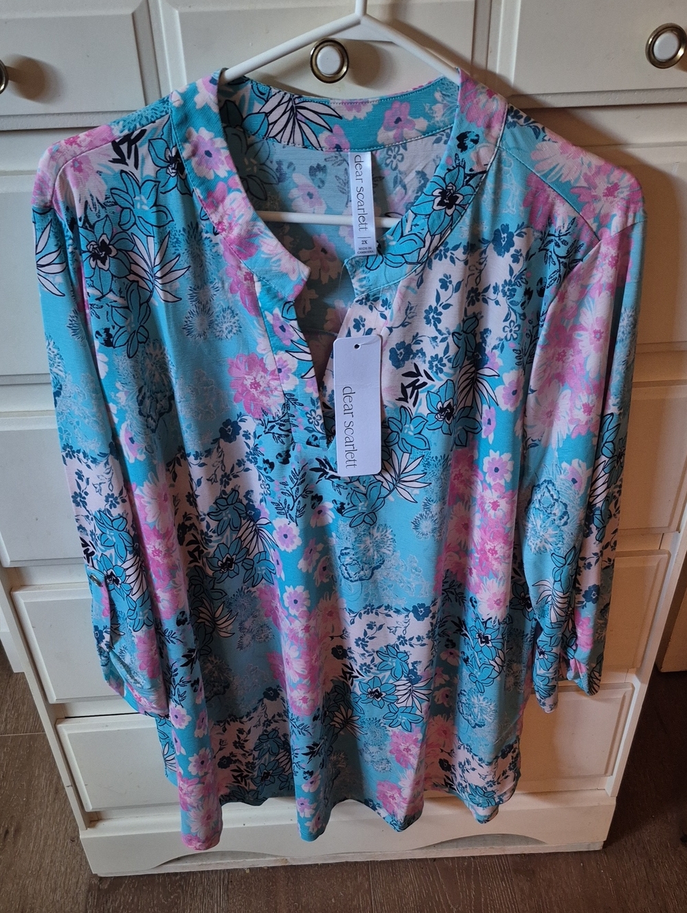Dear Scarlet Aqua & Pink Floral Tunic
